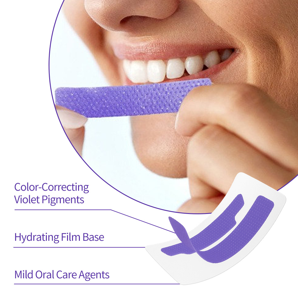 Purple Color-Correcting Teeth Brightening Strips Non-Peroxide Formula Gentle Daily Use OEM ODM