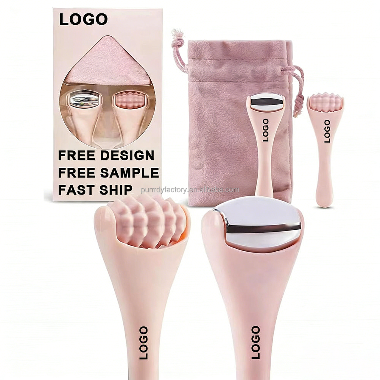 Custom Logo Mini Facial Roller Ice Face Roller Orthotic Skin Care Tool Set for Women Puffy Eyes Cold Therapy Lymphatic Drainage