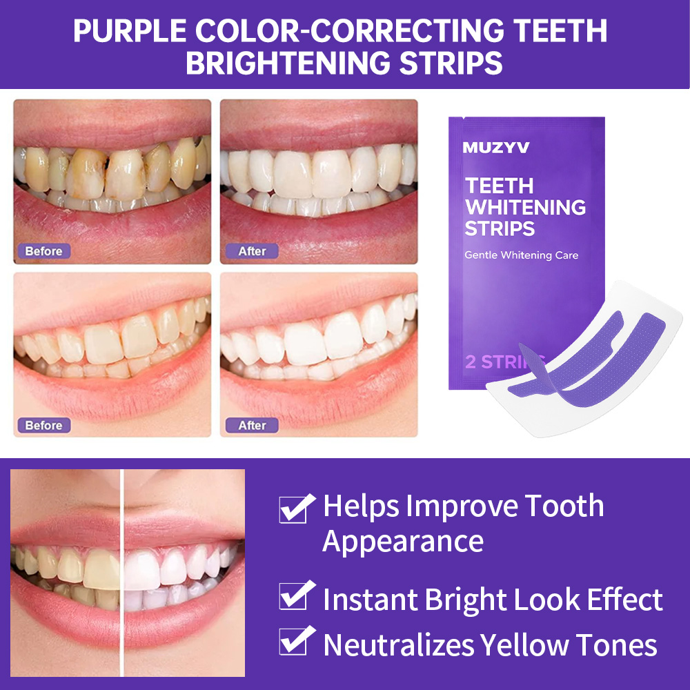Purple Color-Correcting Teeth Brightening Strips Non-Peroxide Formula Gentle Daily Use OEM ODM