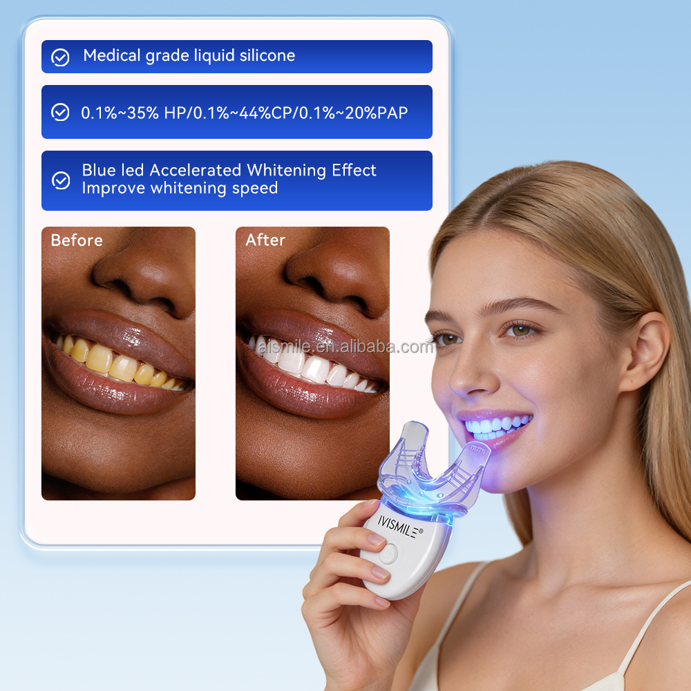 Wholesale Teeth Whitening Gel Ingredient Blue-red Ray Light Battery Teeth Whitening Led Kit with Aluminum Film Bag Package