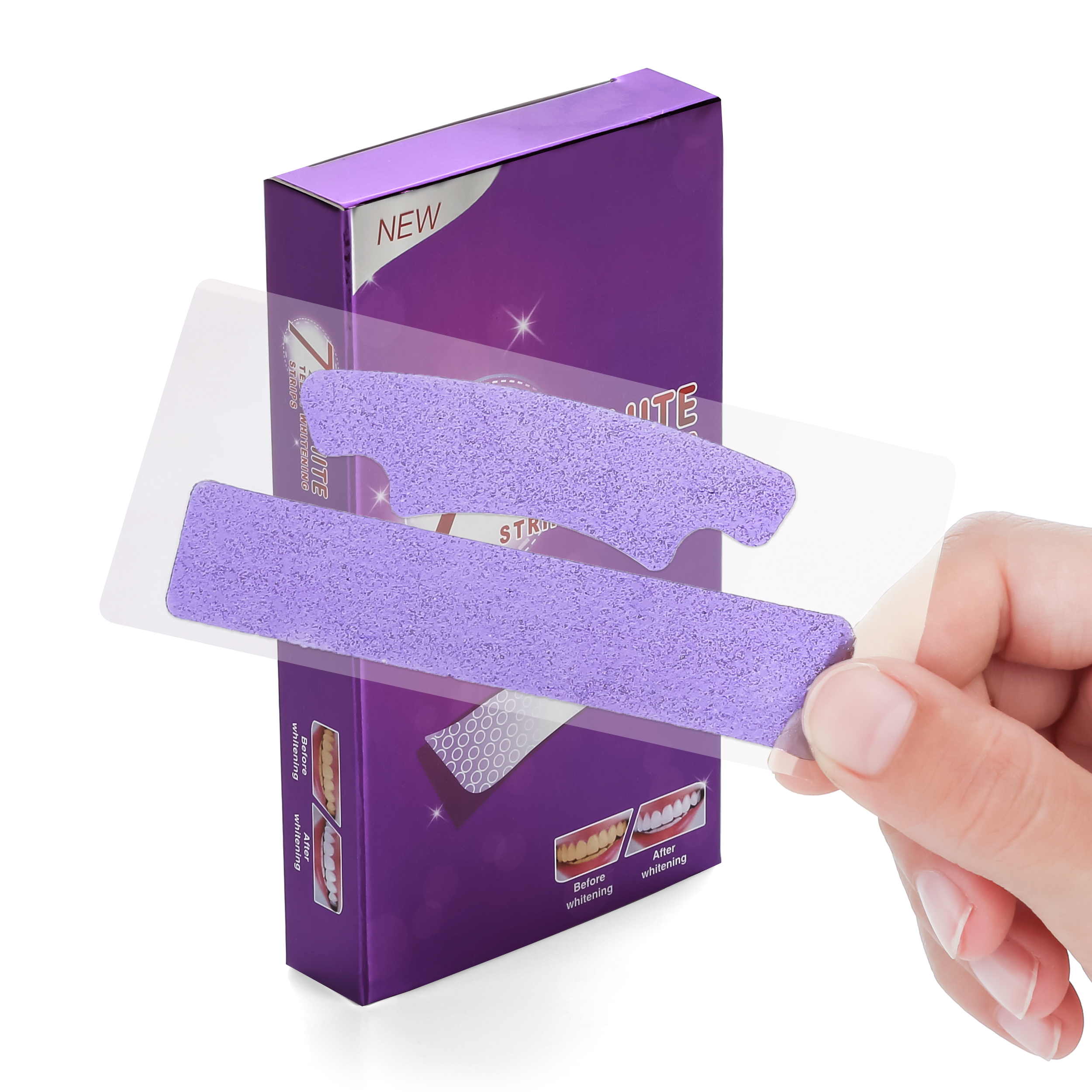 Customized logo Color Corrector 6%HP 10%HP 35%CP 14 Pairs Tooth Whiten Bleaching Purple Teeth Whitening Strips