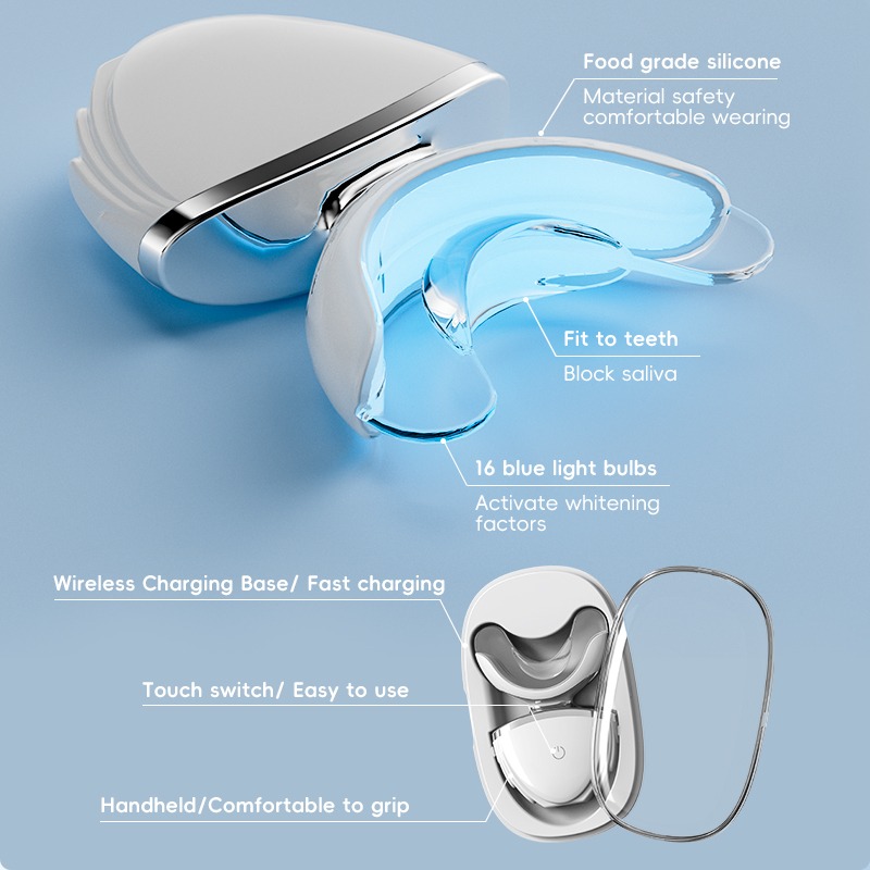 Portable Dental LED Teeth Whitening Kit Red Blue Light Wireless Charging IPX7 Teeth Whitening Device Home Use OEM Private Label