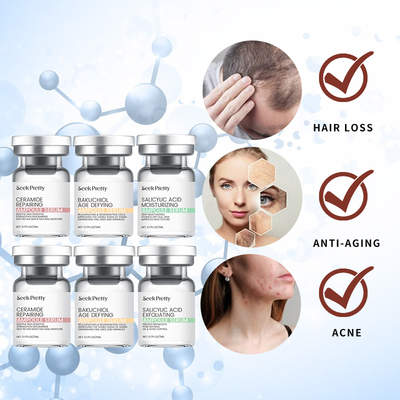 Seek Pretty Private Label MTS Face Acne Ergothioneine Peptides Ampoule Skin Care Hair Growth Serum Bio Sponge Face Serum