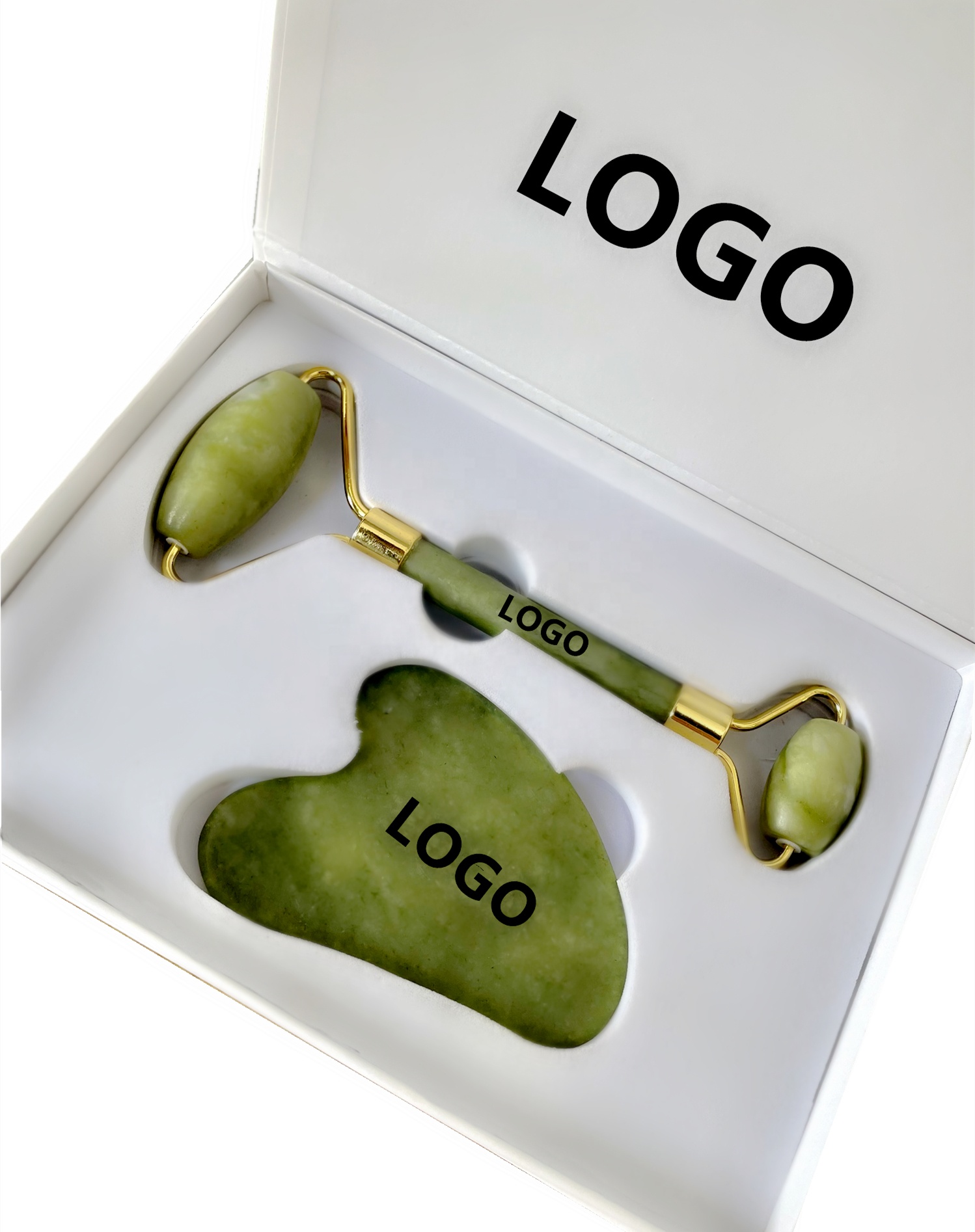 100% Natural Xiuyan Green Jade Roller and Gua Sha Tools Facial Guasha Rodillo De Jade Rolelr Eye Massage Roller for Skincare