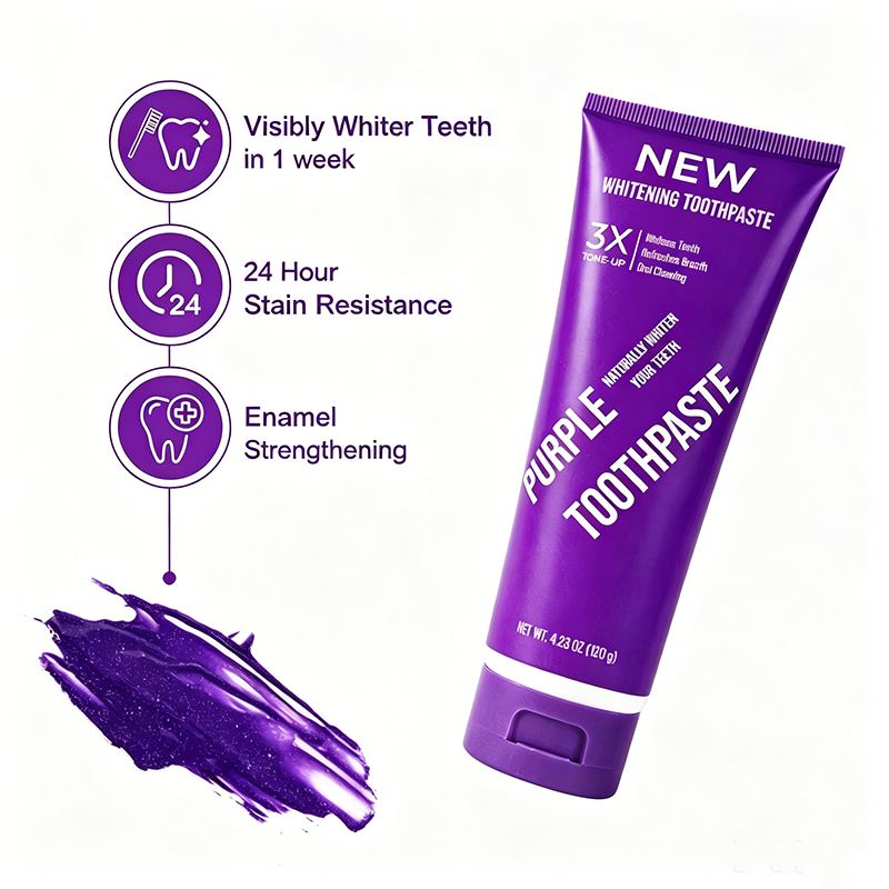 Popular Purple Toothpaste for Teeth Whitening Sensitive Tooth 120ml Mint Flavor Color Corrector Serum