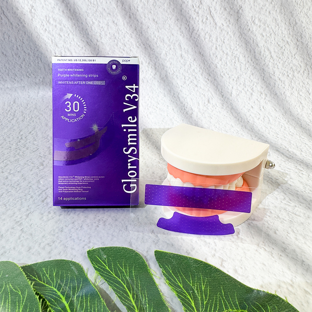 Glorysmile V34 Purple Teeth Whitening Color Correction Instant Whiten Strips 7 Treatment