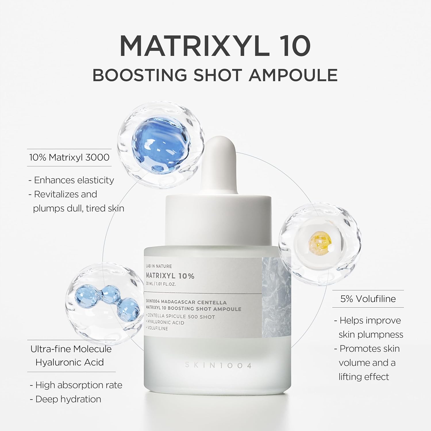 SKIN1004 Matrixyl 10% Boosting Shot Ampoule, Volufiline &amp; Hyaluronic Acid Serum For Face, Spicule For Deep Hydration &amp; Firming