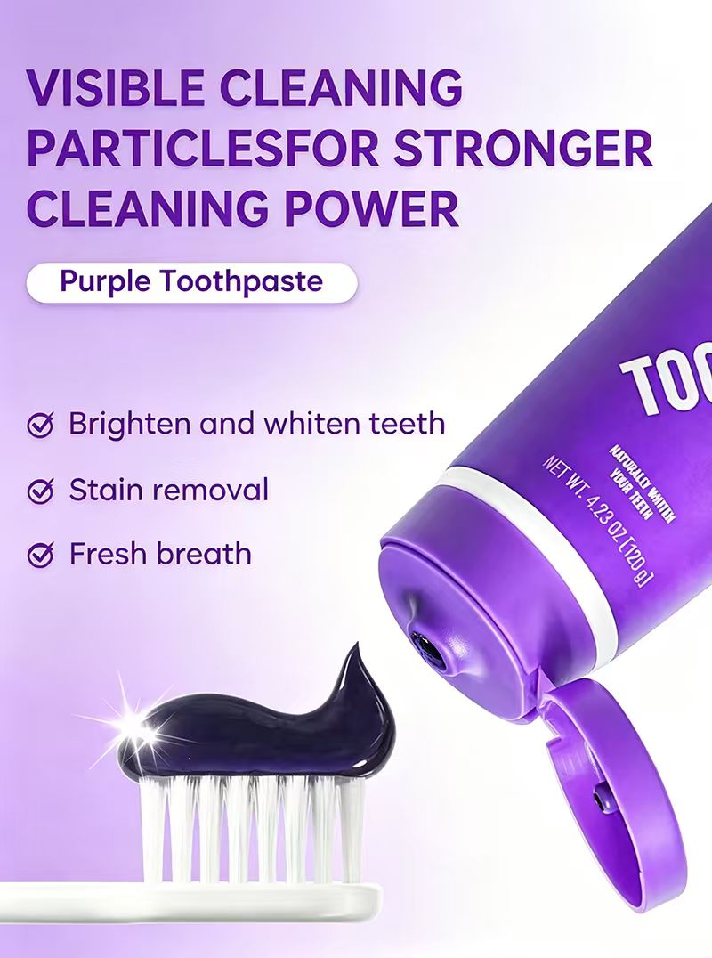 Popular Purple Toothpaste for Teeth Whitening Sensitive Tooth 120ml Mint Flavor Color Corrector Serum