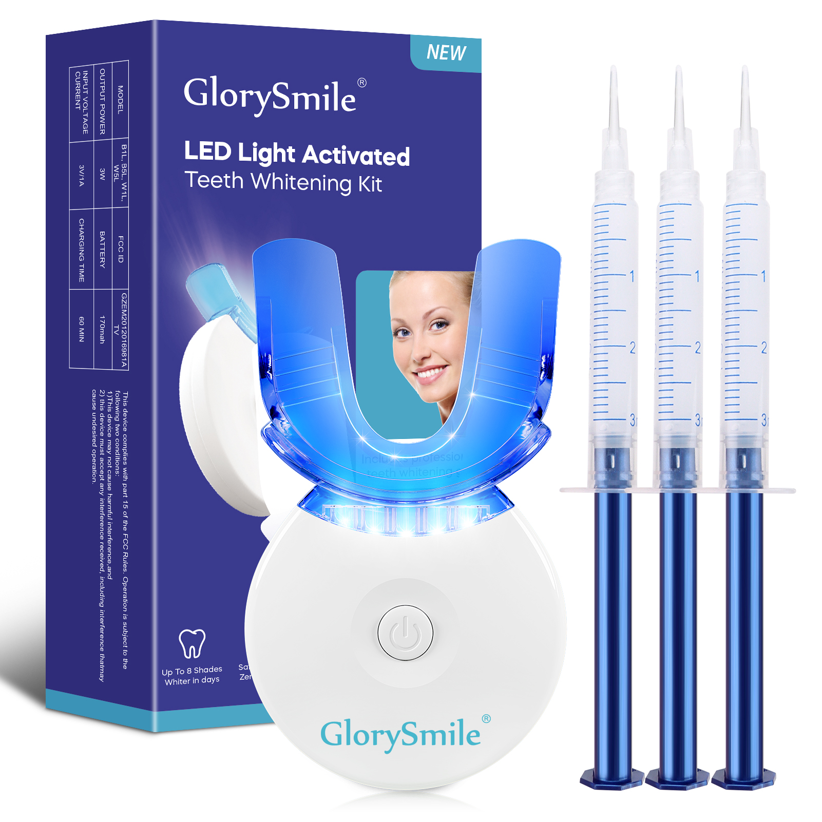 Dental Grade Home Use Teeth Whitening System 5 LED Blue Ray With Timer Device PAP Gel Fills Syringe Bleaching Kit