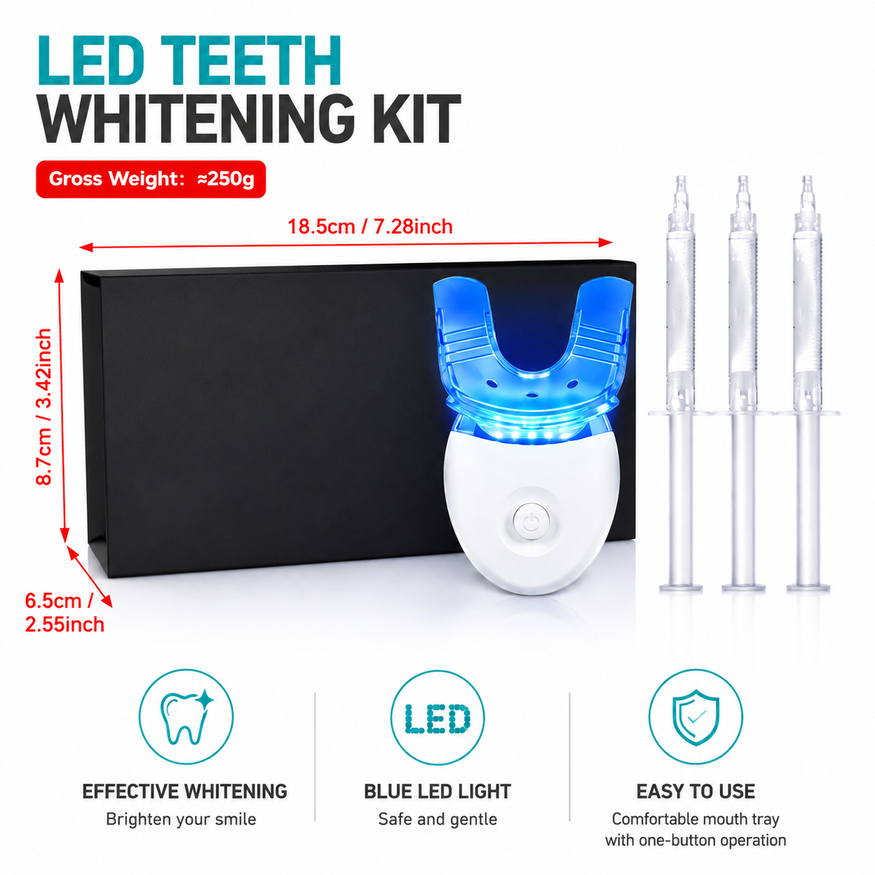 Factory Wholesale Teeth Whitening Kits Kit Blanchiment Dentaire with Professional LED Light Syringe Gel Home Set Custom LOGO