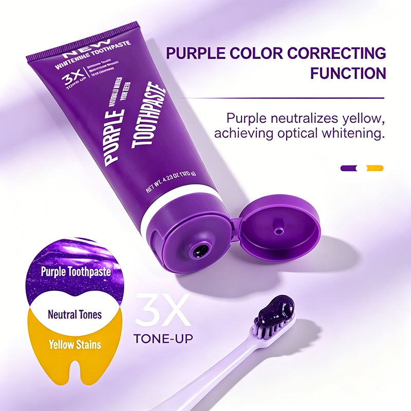 Popular Purple Toothpaste for Teeth Whitening Sensitive Tooth 120ml Mint Flavor Color Corrector Serum