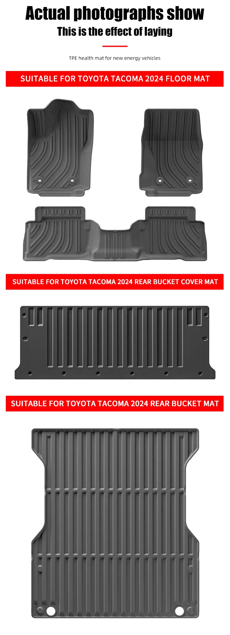 Tapete de cubo trasero impermeable para Toyota Tacoma 2024