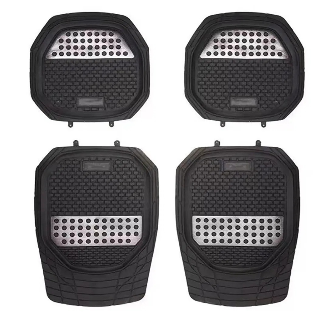 Alfombrillas de Piso de Goma PVC Negros Universal Fit King Kong Sequins, Protección Todo Clima, Se Ajusta a la Mayoría de Coches, SUVs, Camiones 4 Pieza