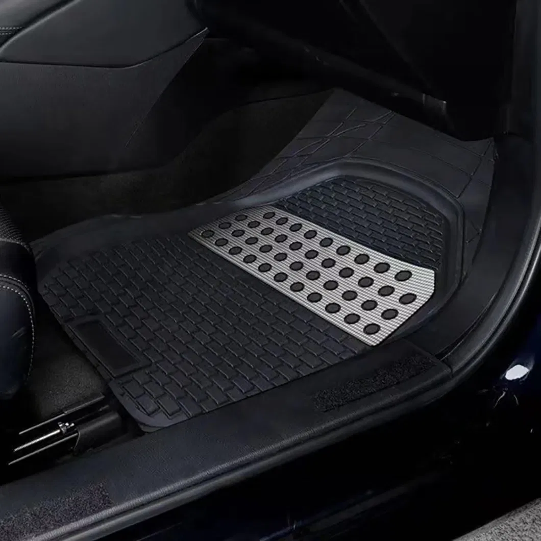 Alfombrillas de Piso de Goma PVC Negros Universal Fit King Kong Sequins, Protección Todo Clima, Se Ajusta a la Mayoría de Coches, SUVs, Camiones 4 Pieza