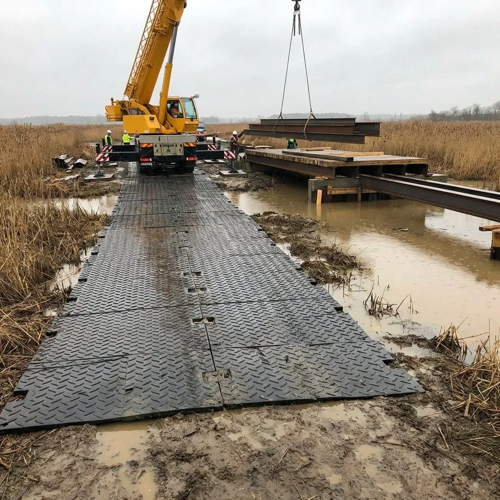 Mats de construcción temporales de PE UHMWPE flexibles y de alta resistencia para protección del césped y acceso de camiones