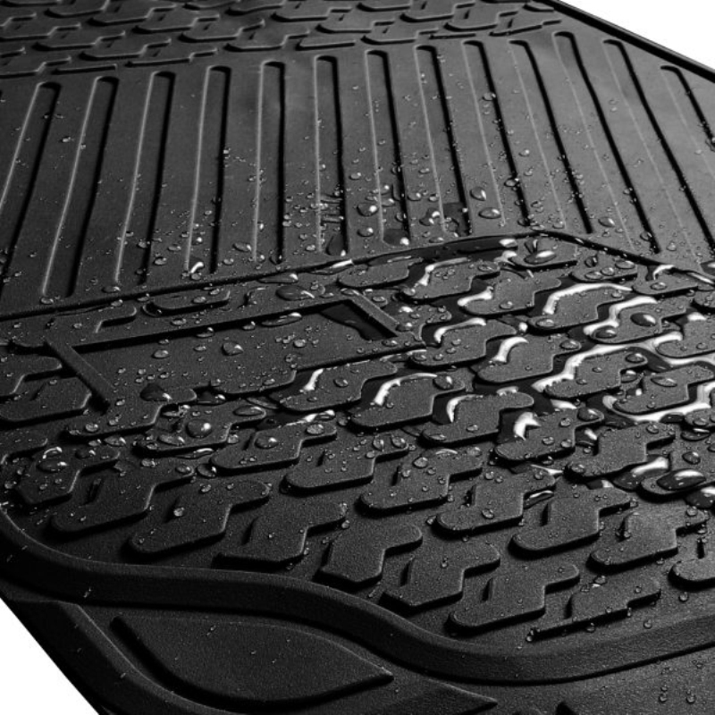 Alfombrillas de Coche de Goma PVC Universal para Uso Pesado 3PCS Protección para Todo Clima en Color Negro - Ajuste Semi Personalizable Recortable