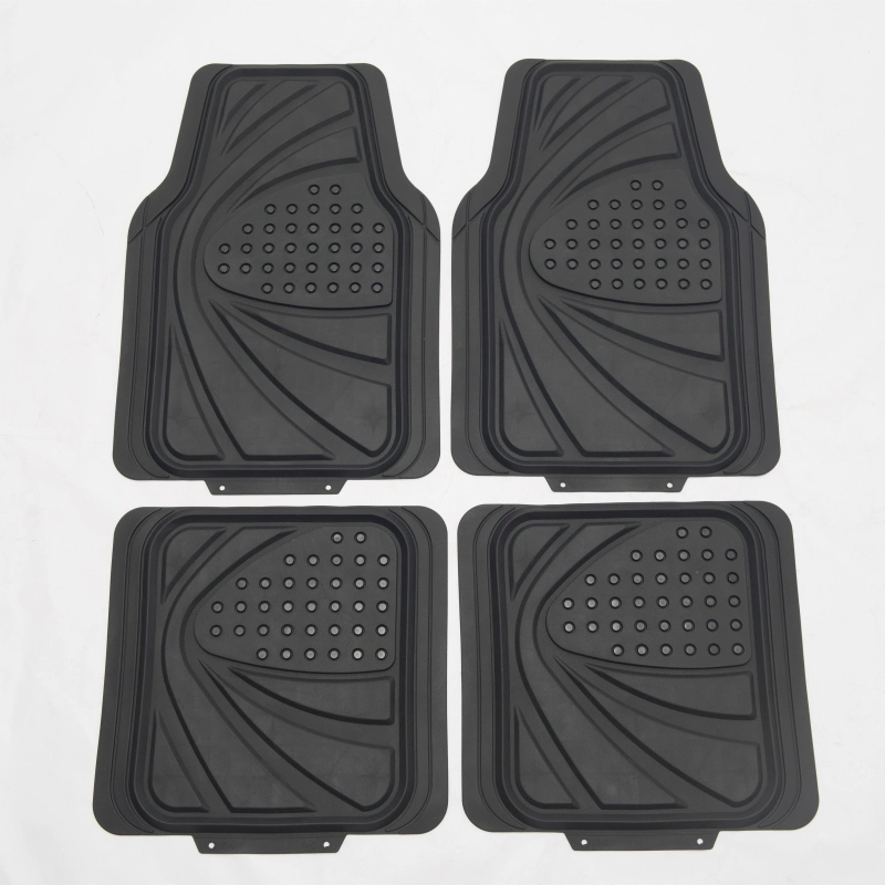 Mats de Piso de Caucho PVC Universal 4PCS Protección para Todas las Climas en Color Negro - Ajuste Semi Personalizable Recortable