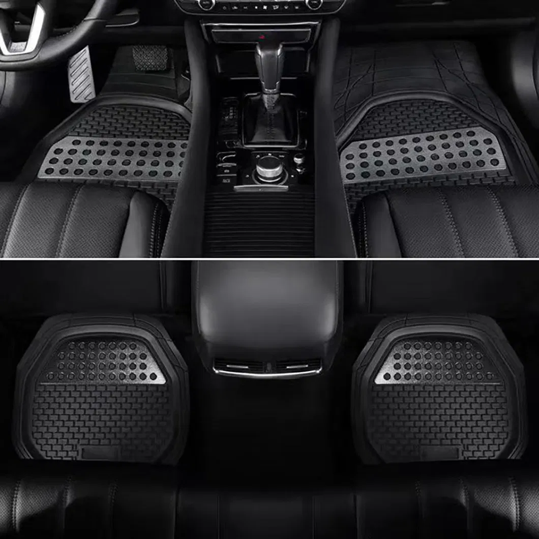 Alfombrillas de Piso de Goma PVC Negros Universal Fit King Kong Sequins, Protección Todo Clima, Se Ajusta a la Mayoría de Coches, SUVs, Camiones 4 Pieza