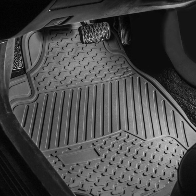 Alfombrillas de Coche de Goma PVC Universal para Uso Pesado 3PCS Protección para Todo Clima en Color Negro - Ajuste Semi Personalizable Recortable