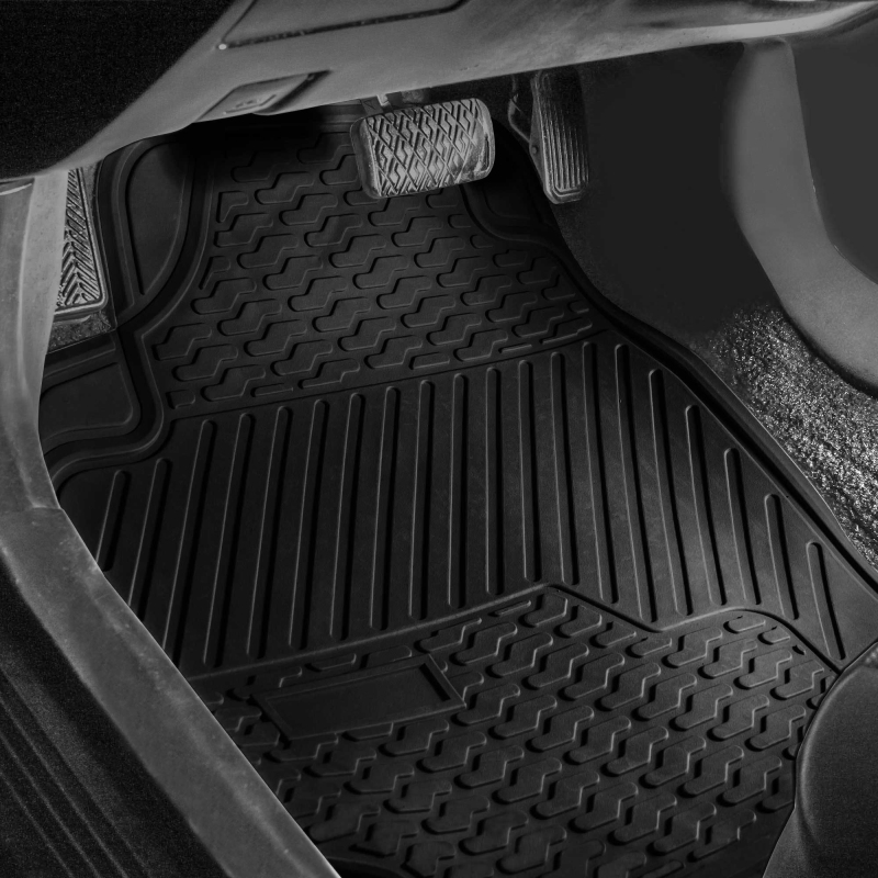 Alfombrillas de Coche de Goma PVC Universal para Uso Pesado 3PCS Protección para Todo Clima en Color Negro - Ajuste Semi Personalizable Recortable