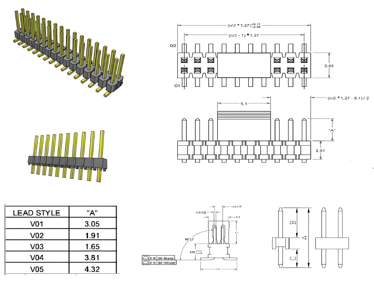 Pin header series - 1.27mm Pitch Pin Header