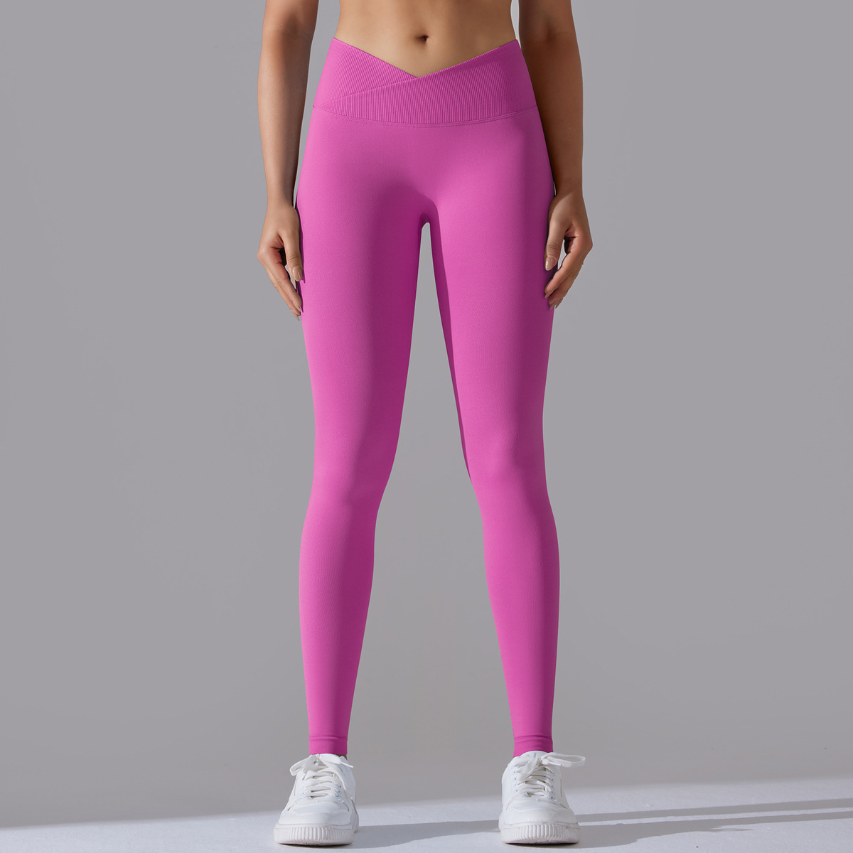 Seamless Knitted Yoga Pants Cross Waist Scruch Butt Yoga Running Sports Tights Breathable Quick Drying Fitness Workout Pants