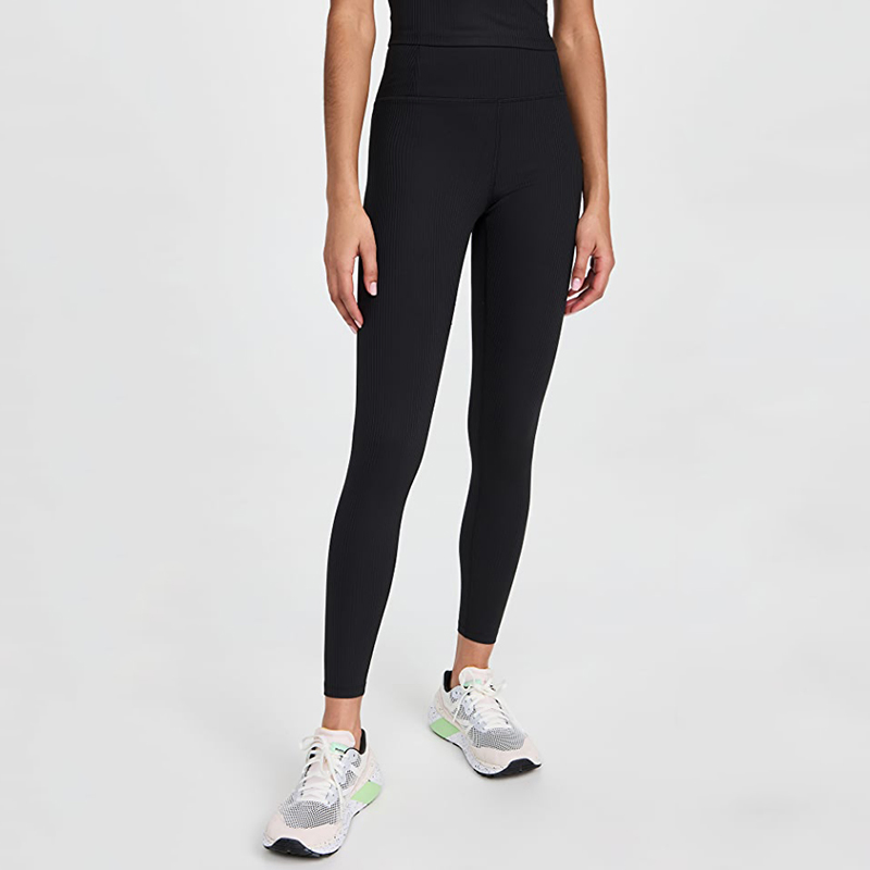 Factory Customized Design High Quality Four Way Stretch Fashion Solid Color Yoga Leggings Ribbed Workout High Waist Athletic Pants