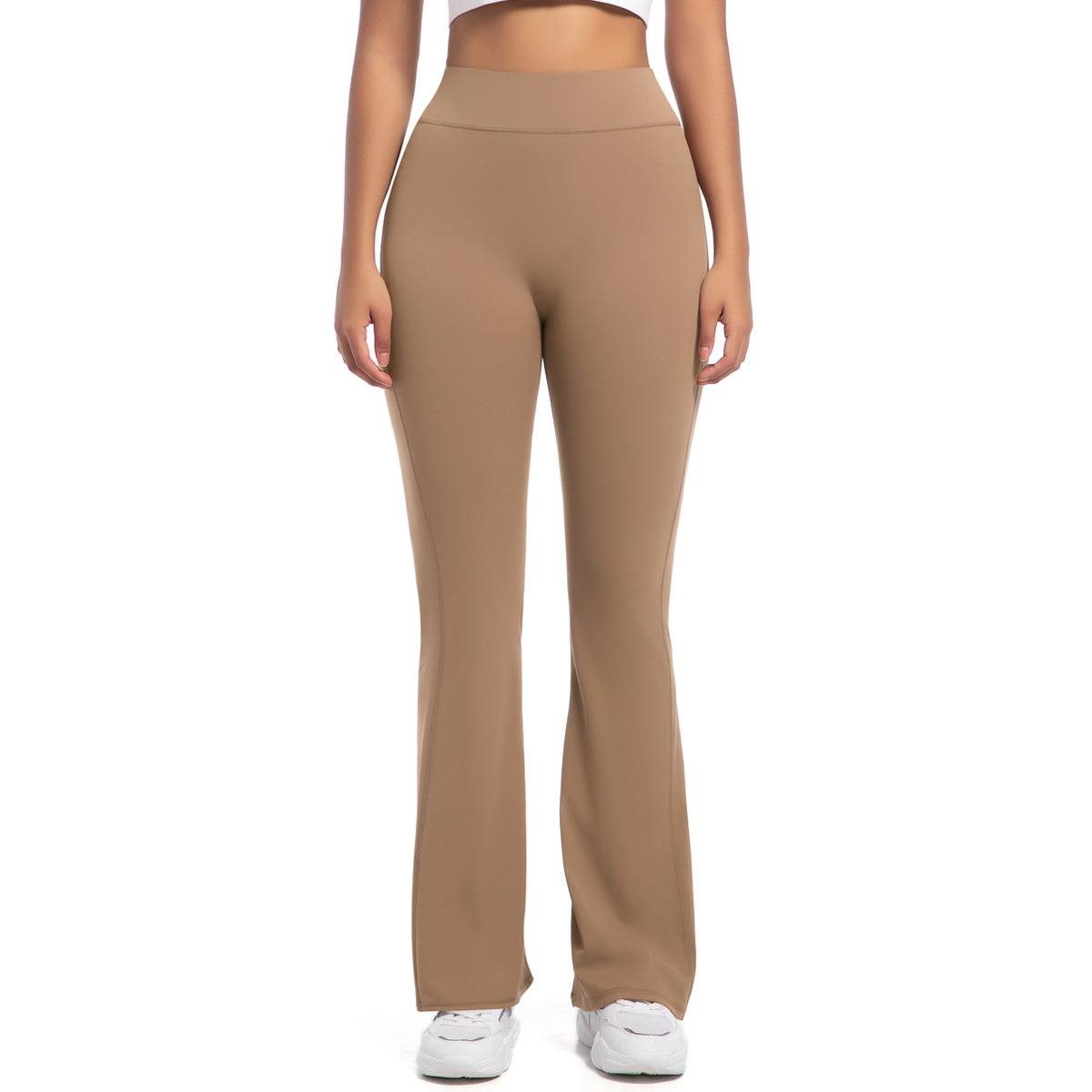 Button Peach High-Waisted Tight Yoga Bell-Bottoms Fitness Sports Wide-Leg Boot-Cut Yoga Pants for Women