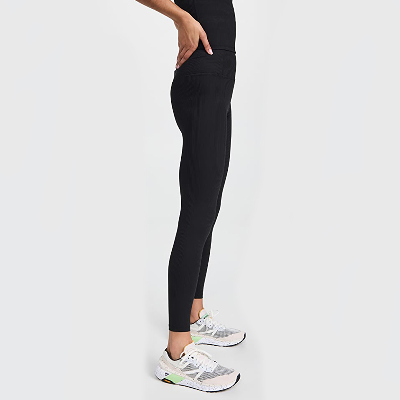 Factory Customized Design High Quality Four Way Stretch Fashion Solid Color Yoga Leggings Ribbed Workout High Waist Athletic Pants