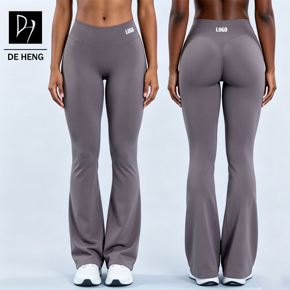 Custom New Arrival Nylon Supportive Fabric Mid Waist Tight Hip Lifting Bellbottom Pants Solid Seamless Fitness Yoga Flare Pants