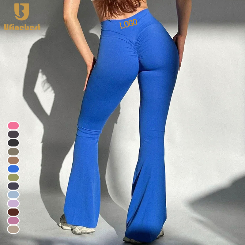 Women's High Waist Butt Scrunch Soft Tall Long Palazzo Flare Yoga Pants Bootcut Leggings Sweatpants Wide Bell Bottoms Solid
