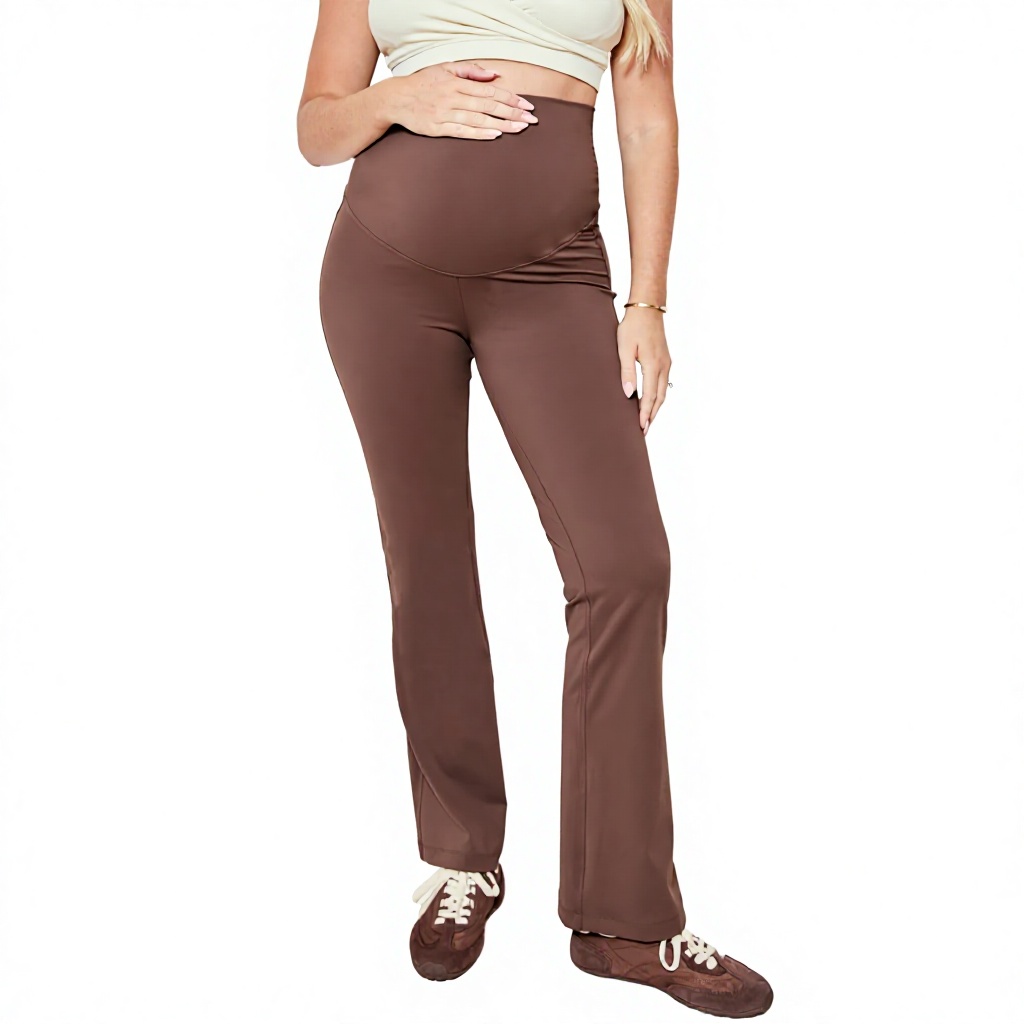 High Waist Maternity Yoga Pants with Cross Support Belly Band, Slim Flare Pants, Autumn Winter Pregnancy Leggings for Women