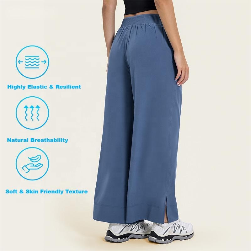 Luxtre Ice Cool Sun Protection Fabric Women's Flare Slit Tall Crop Wide Leg Yoga Pants With Pocket for Women