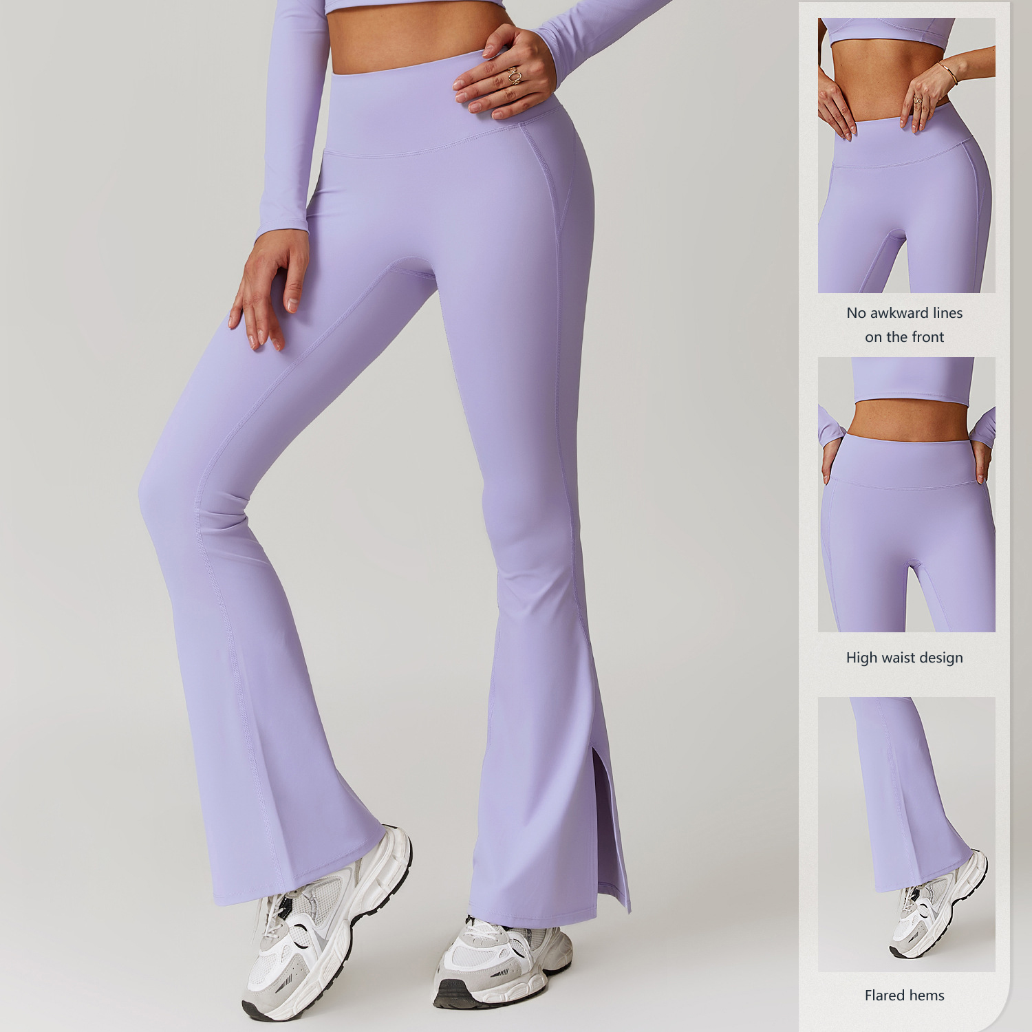 Flared Pants High Elastic Waist Four-Way Stretch No Awkward Lines Running Yoga Sweatpants Casual Slits Fitness Bootcut