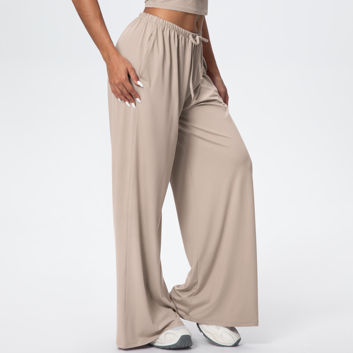 Women's Brushed Comfy High-Waist Wide Leg Yoga Pants with Elastic Waist &amp; Pockets-Four-Way Stretch Sports Casual