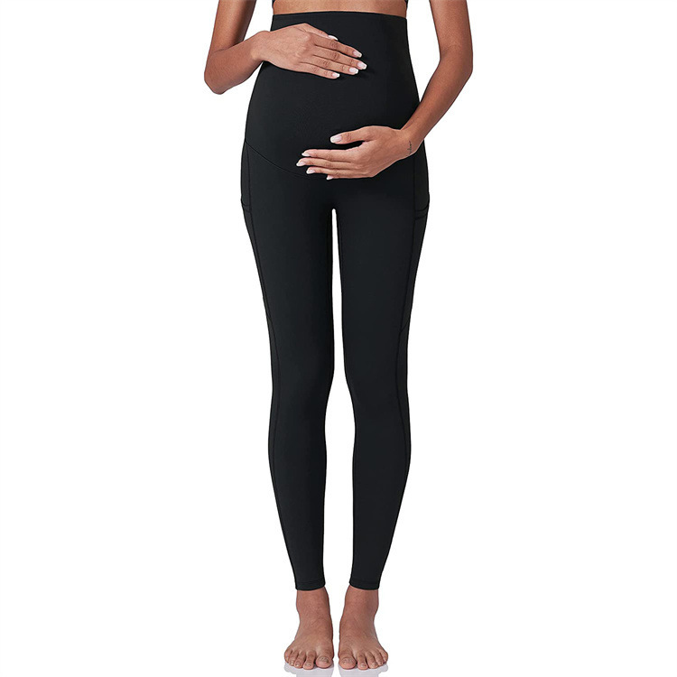 2025 High Waist Skinny Elastic Waist Pregnancy Fitness Leggings Maternity Yoga Pants with Pocket Washed Quick Dry Spring