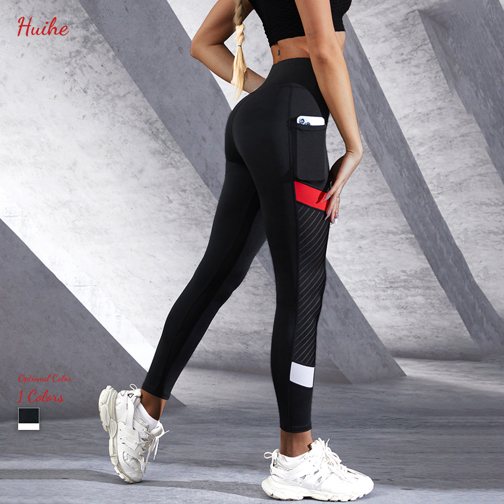 Huihe Mesh Pocket Yoga Pants Moisture Wicking Sports Fitness Leggings