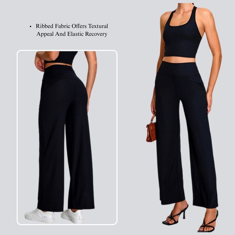 Women High Waist Ribbed Yoga Pants Loose Straight Leg Trousers Pockets Autumn Winter Casual Workout Fitness Gym Activewear
