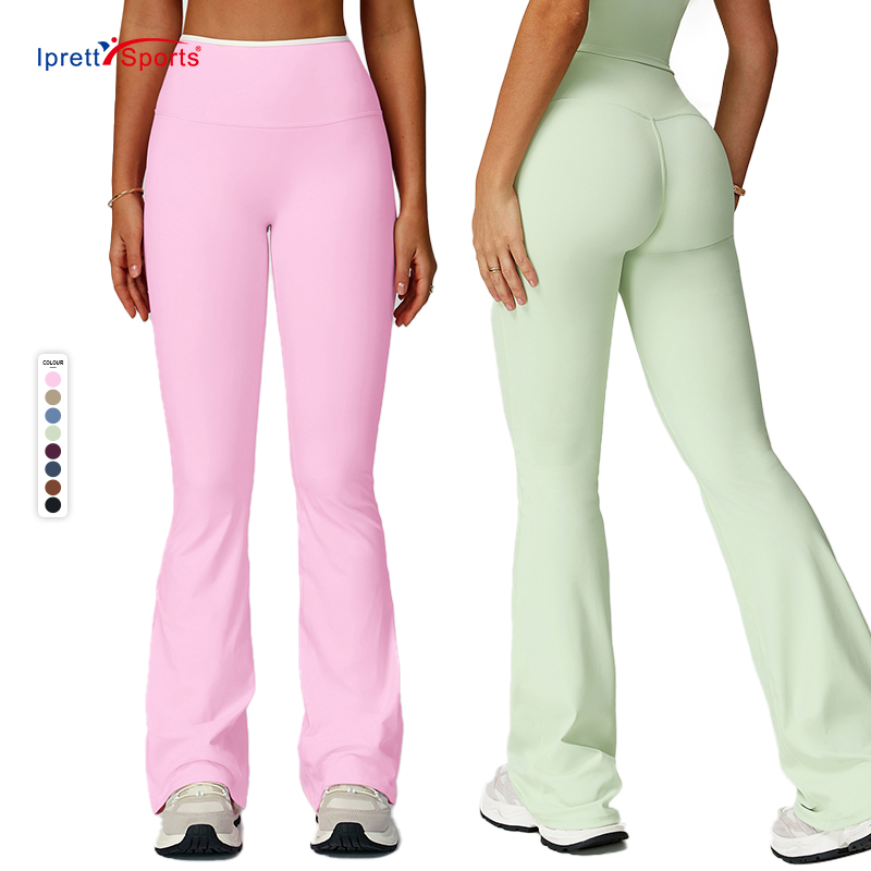 OEM Sports Flared Pants Quick Dry Wide Leg Long Sports Pants Color Block Yoga Sets Micro Flared Fitness Running for Girls Women
