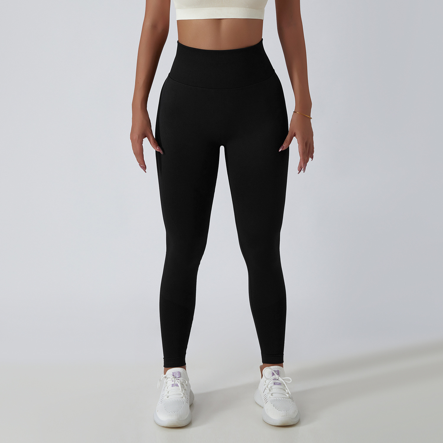 Hot Selling Women's Elastic Waist Seamless Scrunch Butt Fitness Spandex Yoga Pants Solid Four-Way Stretch Anti-UV Full Length