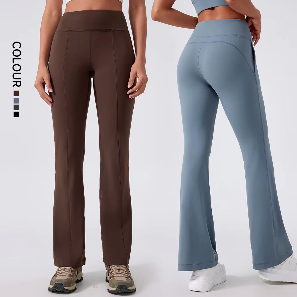 SHINBENE 31" Women's High Waist Flare Yoga Pants with Elastic Waist Closure Lounge Bootcut Leggings with Pockets Solid Pattern