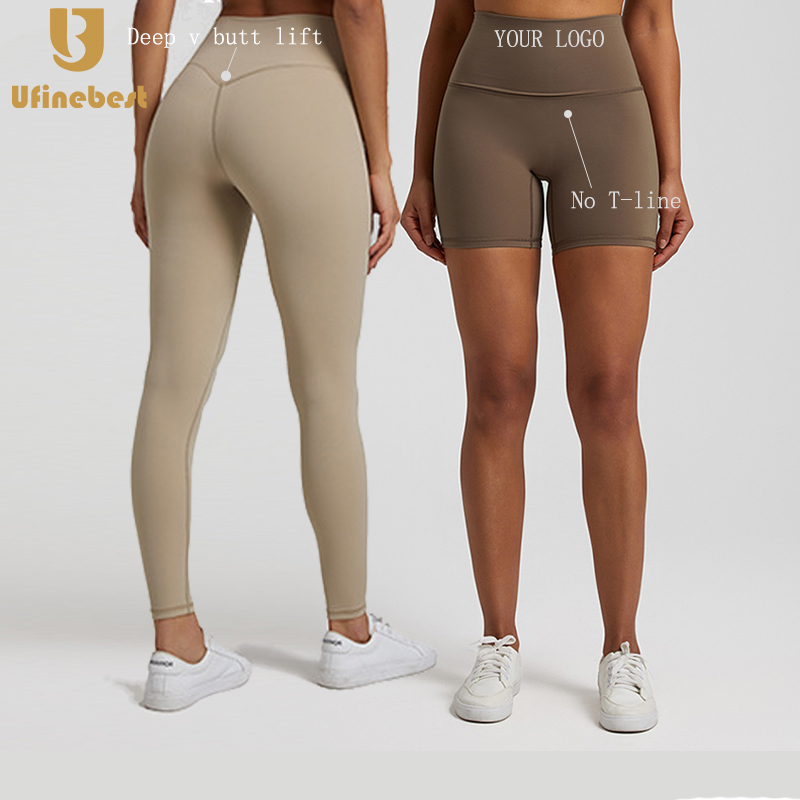 Premium 68 Nylon 32 Spandex V-Back Seam Gym Yoga Biker Shorts High Waist Breathable Peach Hip Activewear Gym Leggings For Women