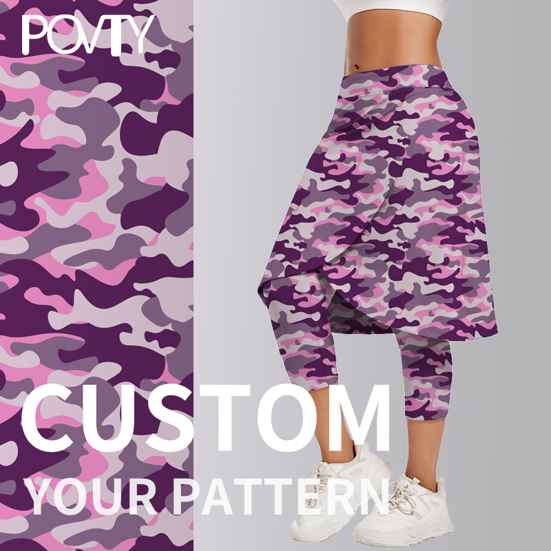 POVTY Custom Printed Women's Quick-dry High Athletic Golf Yoga Long Knee-Length Capri Leggings Tennis Skirted with Pockets