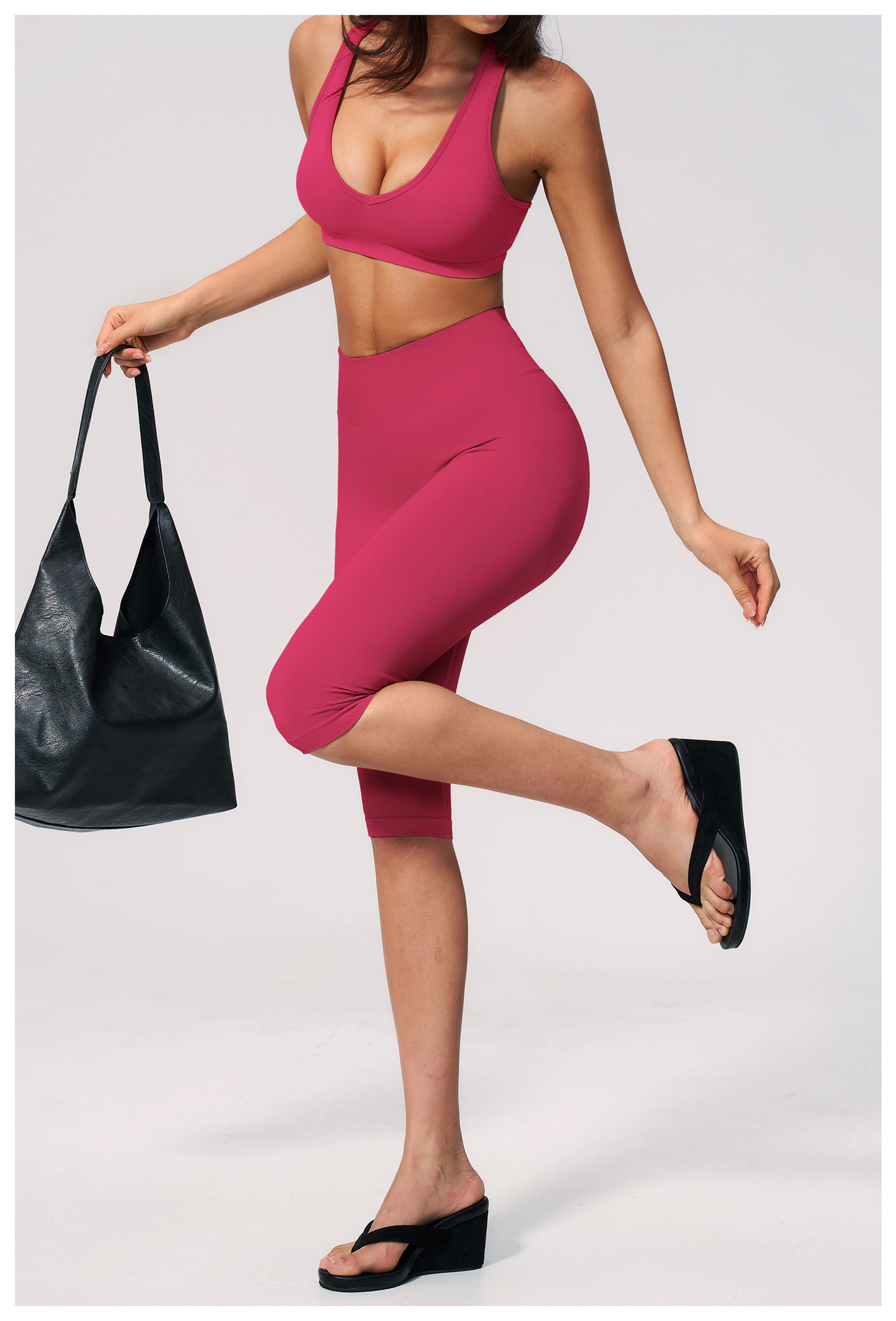Seamless Thread Yoga Calf-Length Leggings High Waist Abdominal-shaping Hip Raise Skinny Running Fitness Sports Cropped Pants