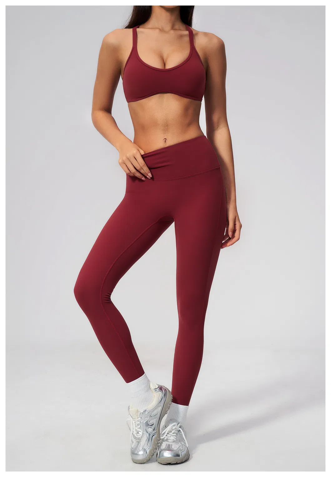 Tummy Control High Waist Yoga Pants for Women Wide Seamless Waistband V-Shape Lifting Butt Scrunch Leggings Squat-Proof 4-Way Stretch Matte Cropped
