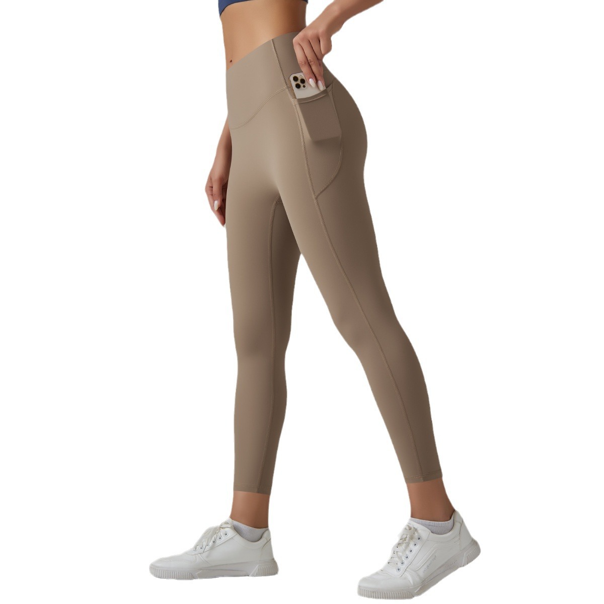 High Waist Solid Yoga Pants Women's Traceless Quick-drying Breathable Tight Pocket Running Scrub Fitness Hip-lifting Sports