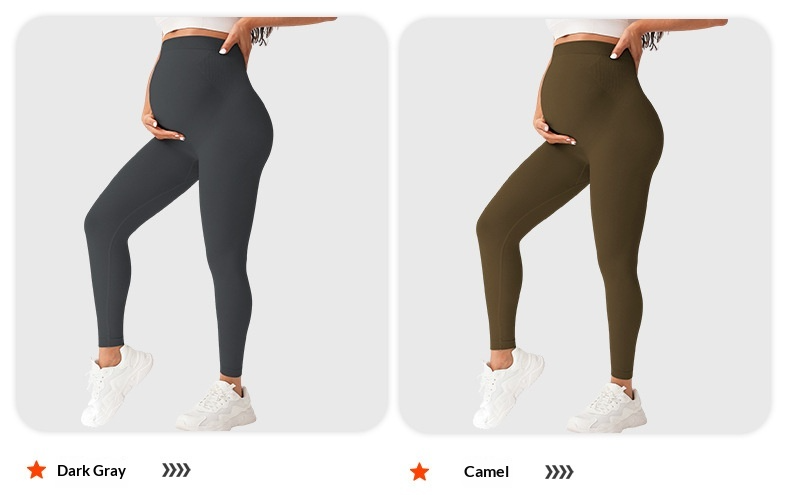Pregnant Women Yoga Leggings Slim-fit High Waist Elastic Waist Ruched Seamless Spandex/Nylon Ankle-Length Ribbed Black Sports
