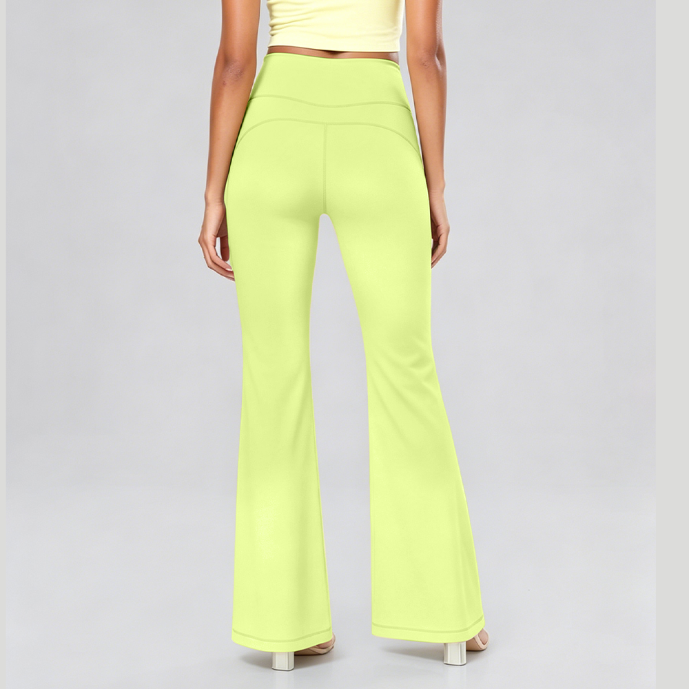 Ladies High Rise Flared Yoga Trousers Breathable Moisture Wicking Four Way Stretch Micro Flare Active Pants Low MOQ