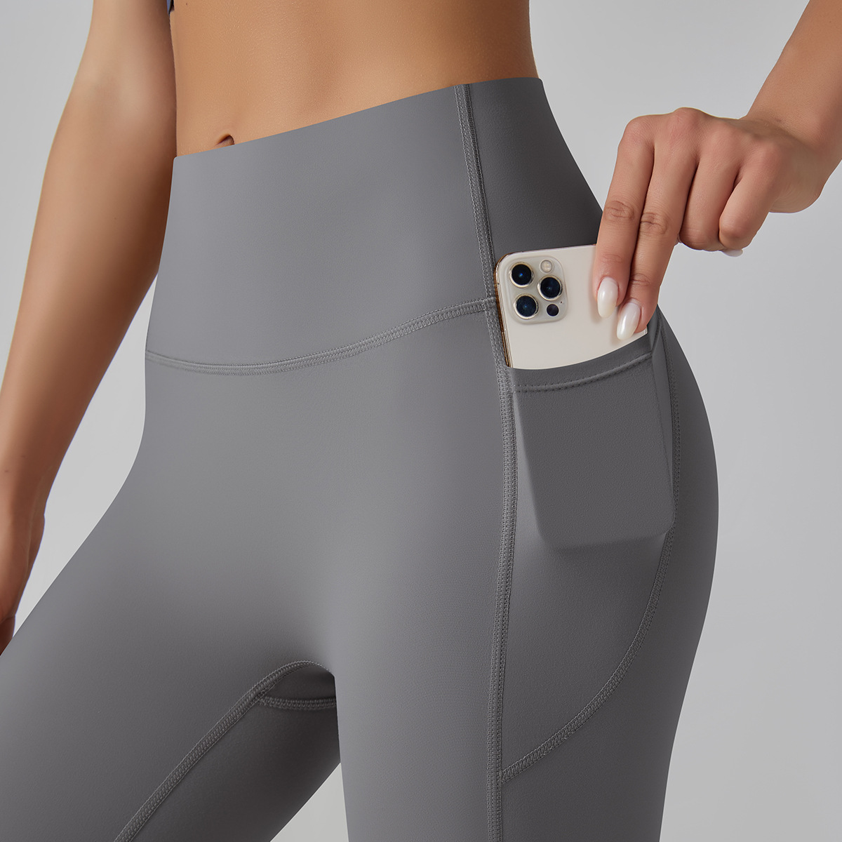 High Waist Solid Yoga Pants Women's Traceless Quick-drying Breathable Tight Pocket Running Scrub Fitness Hip-lifting Sports