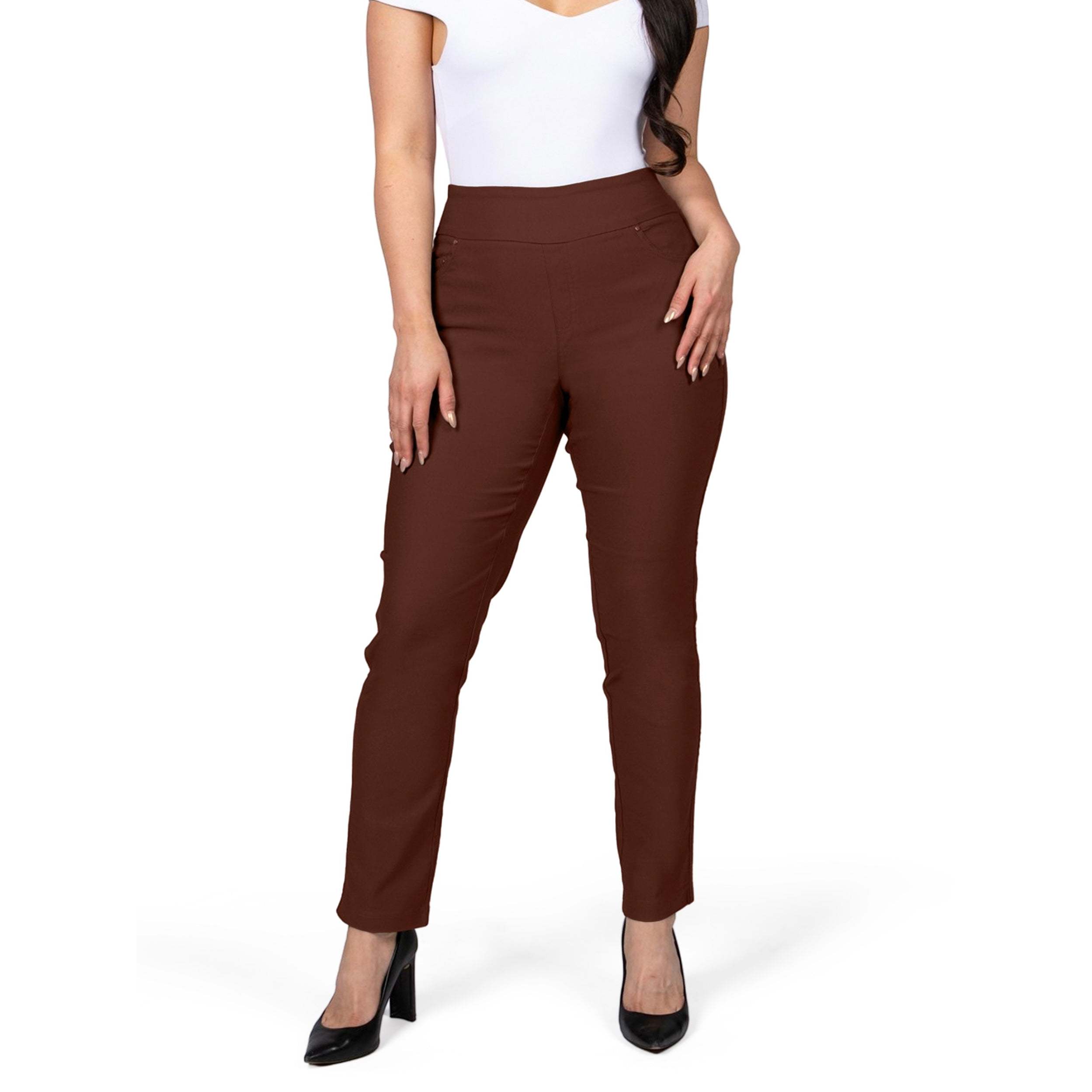 Jenna Rose Women's Petite Size Yoga Dress Pants Slim Fit Office Casual Slacks Stretchy Straight-Leg Work Pants 5 Pockets Spandex